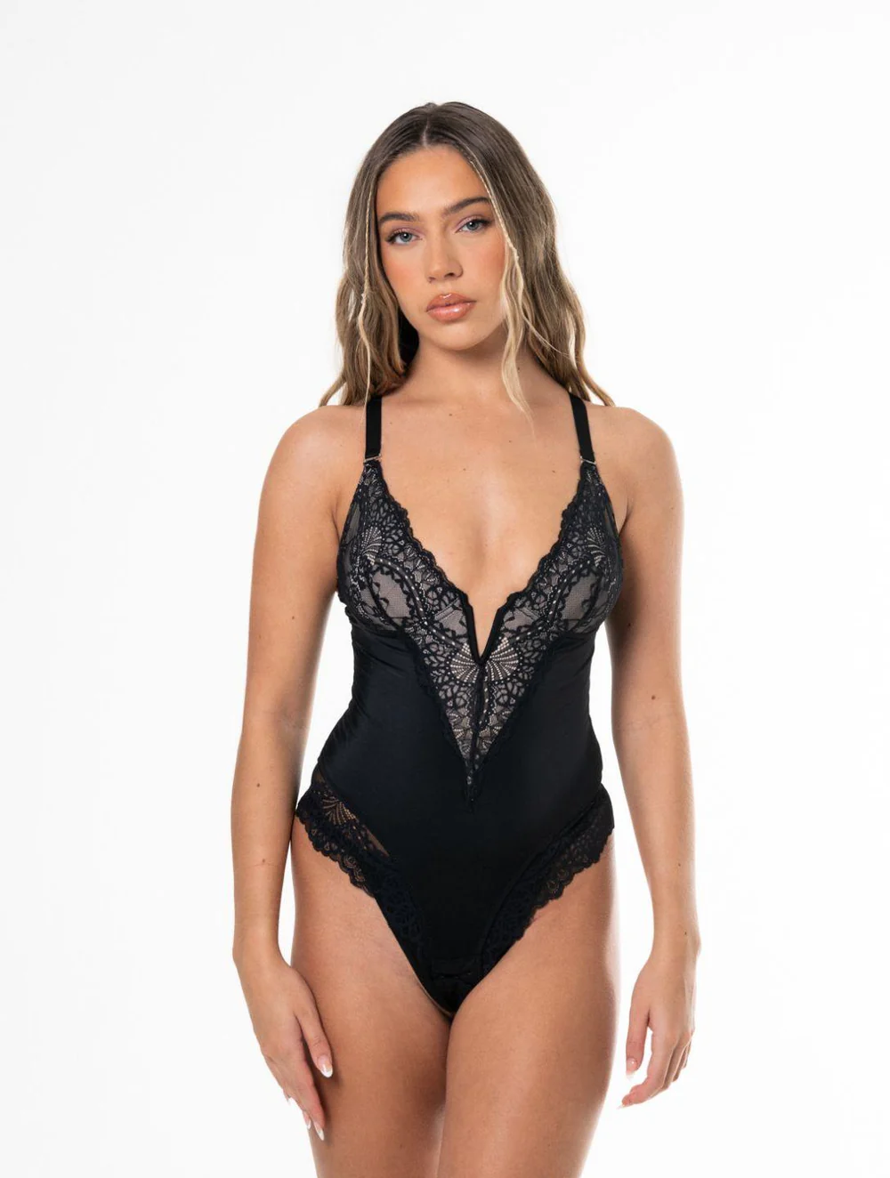 HuaStudio™ V-Neck Laced Bodysuit