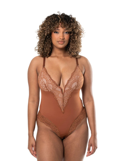 HuaStudio™ V-Neck Laced Bodysuit