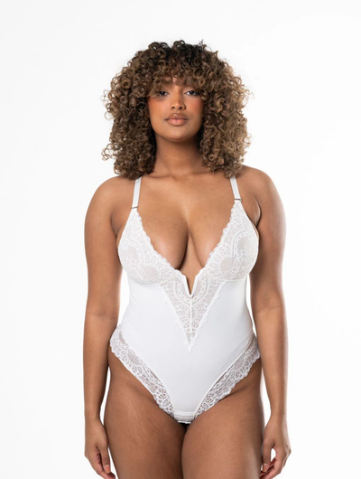 HuaStudio™ V-Neck Laced Bodysuit