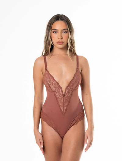 HuaStudio™ V-Neck Laced Bodysuit